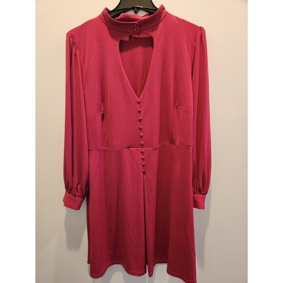 Eloquii Dresses & Skirts - Eloquii Dress Keyhole Cut Out Button Detail Balloon Sleeve Sz 20 Burgandy Nwt